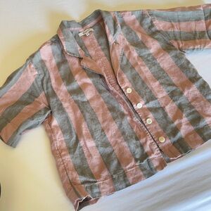 Madewell 100% Linen Resort Shirt in Springy Stripe Button Down Top Size Small